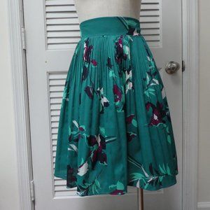 Merona skirt floral pleated full purple teal green sea foam knee length lined S
